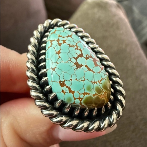 Will Barnes High Grade Pilot Mountain Custom Turquoise and Silver Statement Ring - Picture 3 of 5